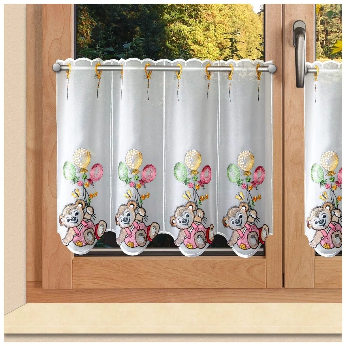 Scheibengardine "Teddy" Plauener Spitze® Kurzgardine Kinderzimmer Gardine pink