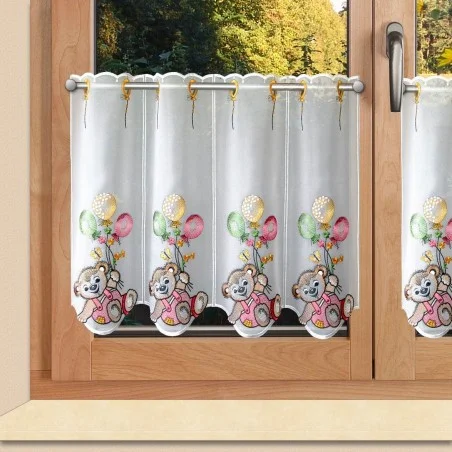 Scheibengardine "Teddy" Plauener Spitze® Kurzgardine Kinderzimmer Gardine pink