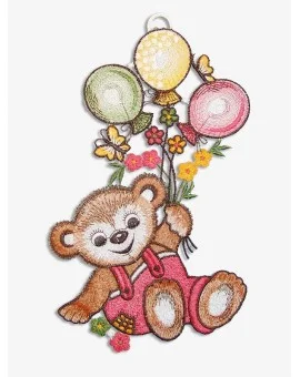 Fensterbild Teddy in Rosa für Kinderzimmer Echte Plauener Spitze