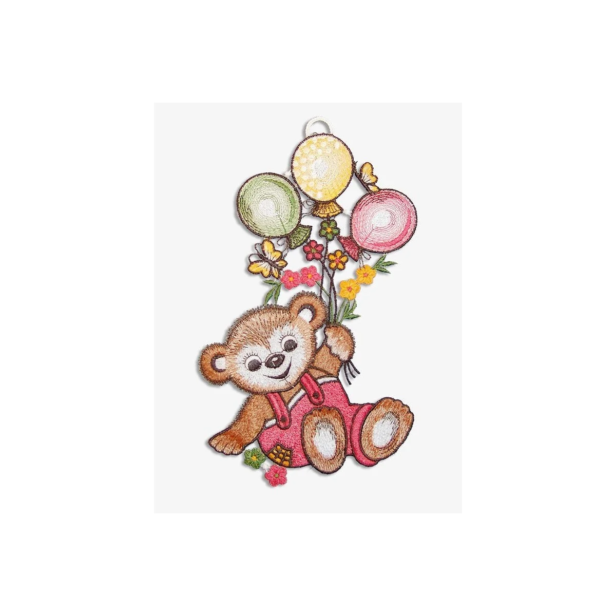 Fensterbild Teddy in Rosa für Kinderzimmer Echte Plauener Spitze