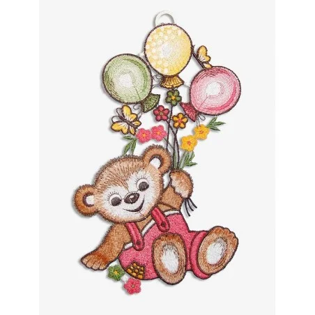 Fensterbild Teddy in Rosa für Kinderzimmer Echte Plauener Spitze