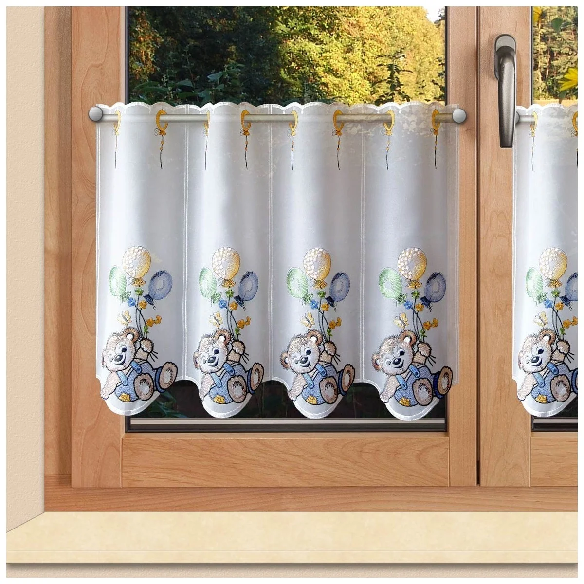 Scheibengardine "Teddy" Plauener Spitze® Kurzgardine Kinderzimmer Gardine blau
