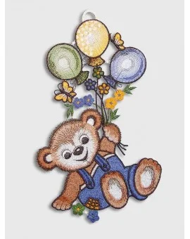 Fensterbild Teddy in Blau für Kinderzimmer Echte Plauener Spitze