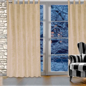 Flóki Beige Thermo-Wärmevorhang Schlaufenschal Beispiel-Ansicht in einem Wohnbereich