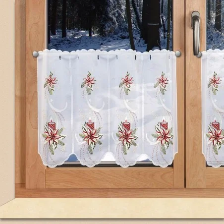 Weihnachts-Scheibengardine "Weihnachtslicht" Wintergardine mit Plauener Stickerei