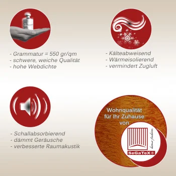 Thermo-Chenille Ösenschal Flóki Gold Thermo-Wärmevorhang Darstellung der Eigenschaften
