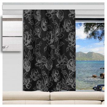 Deko-Vorhang Ilvy Rose in schwarz am Fenster dekoriert