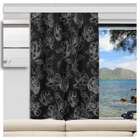 Deko-Vorhang Ilvy Rose in schwarz am Fenster dekoriert