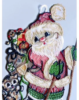 Weihnachts-Fensterbild "Weihnachtsmann auf Ski" Plauener Spitze 5042201