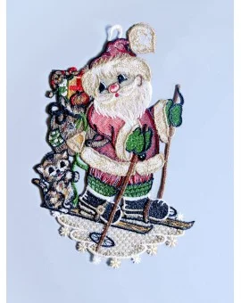 Weihnachts-Fensterbild "Weihnachtsmann auf Ski" Plauener Spitze 5042201