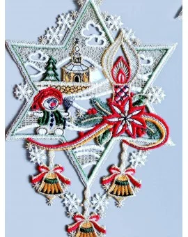 Set 2 Fensterbilder "Schmucksterne" Winter-Weihnachts-Deko Echte Plauener Spitze