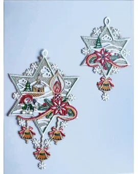 Set 2 Fensterbilder "Schmucksterne" Winter-Weihnachts-Deko Echte Plauener Spitze