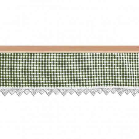 Querbehang Leni grün kariert mit Plauener Spitze