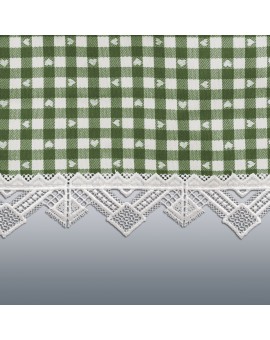 Querbehang Leni grün kariert mit Plauener Spitze Detailbild