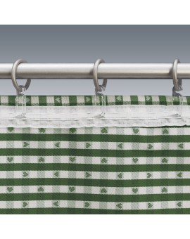 Querbehang Leni grün kariert mit Plauener Spitze Detailbild Reihband