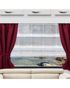 Raffrollo TORVI weiß Streifen-Optik für Wohnmobil und Caravan an einem Wohnwagenfenster