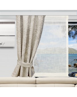 Caravan Schiebegardine Ronja sekt mit Gardine Luca als Beispiel-Deko