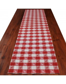 Tischläufer Landhaus-Tischdecke Karo in Rot 40 x 160 cm rot-weiß kariert Hirschmotiv