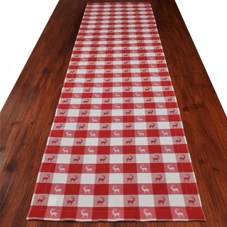 Tischläufer Landhaus-Tischdecke Karo in Rot 40 x 160 cm rot-weiß kariert Hirschmotiv