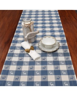 Tischläufer Landhaus-Tischdecke Karo in Blau 40 x 160 cm rot-weiß kariert Hirschmotiv