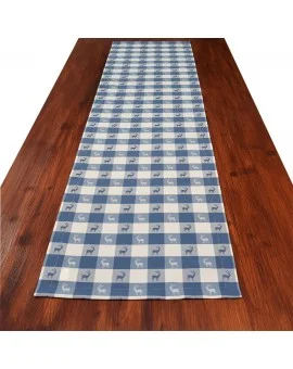 Tischläufer Landhaus-Tischdecke Karo in Blau 40 x 160 cm rot-weiß kariert Hirschmotiv