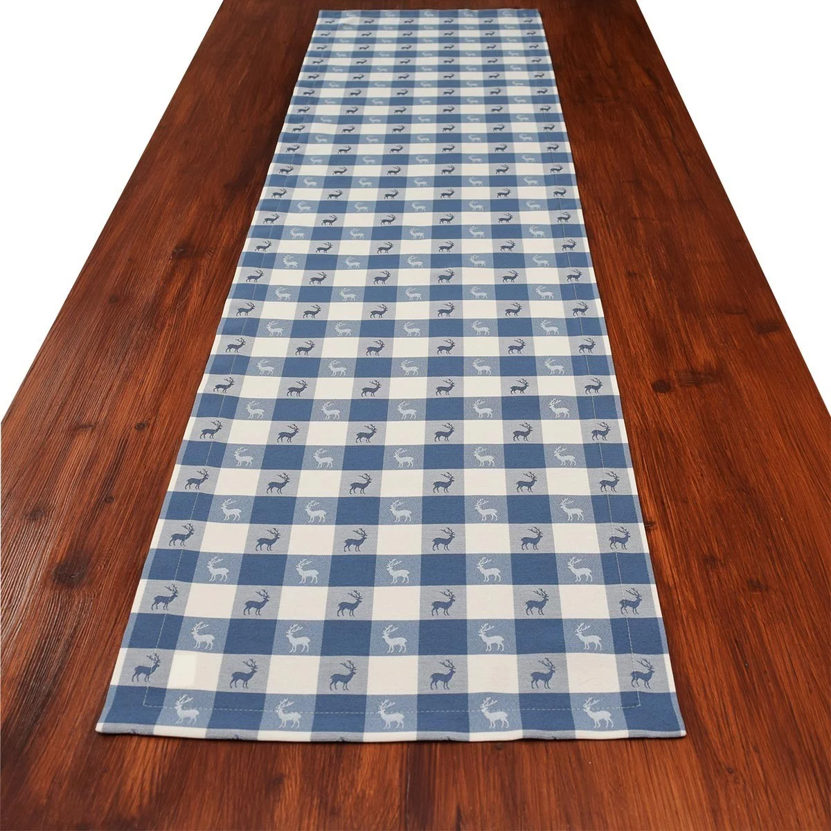 Tischläufer Landhaus-Tischdecke Karo in Blau 40 x 160 cm rot-weiß kariert Hirschmotiv