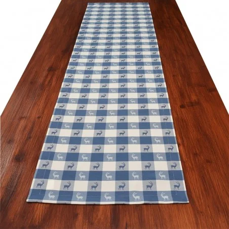 Tischläufer Landhaus-Tischdecke Karo in Blau 40 x 160 cm rot-weiß kariert Hirschmotiv