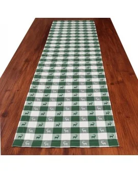Tischläufer Landhaus-Tischdecke Karo in Grün 40 x 160 cm rot-weiß kariert Hirschmotiv