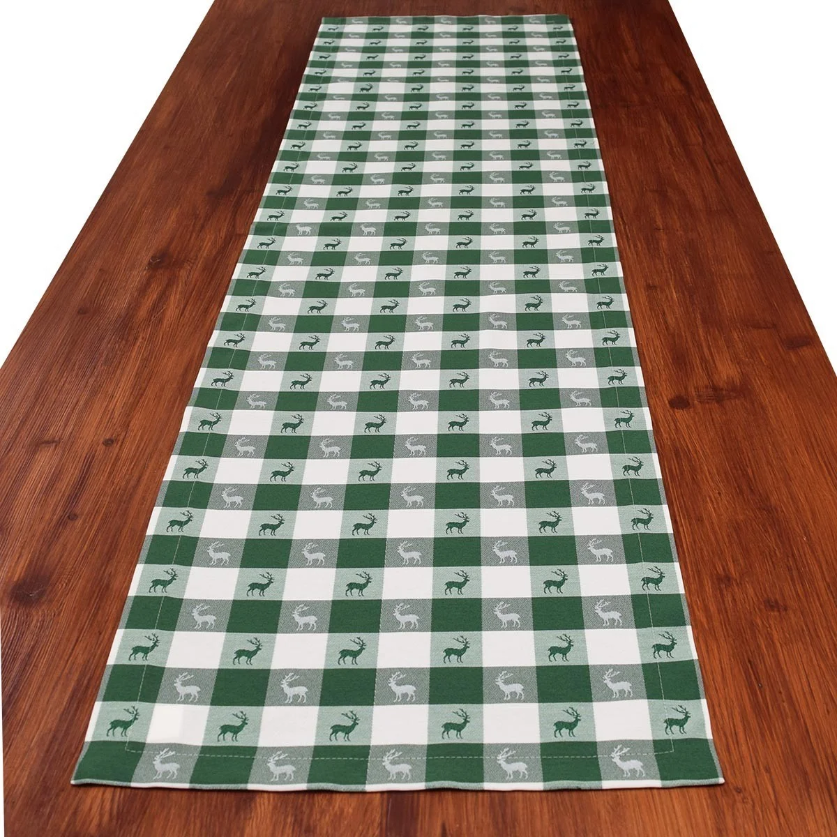 Tischläufer Landhaus-Tischdecke Karo in Grün 40 x 160 cm rot-weiß kariert Hirschmotiv