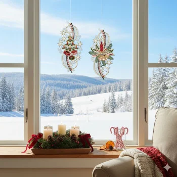 Fensterbilder Festtage am Fenster – Tannenbaum & Kerze aus Vogtländischer Spitze