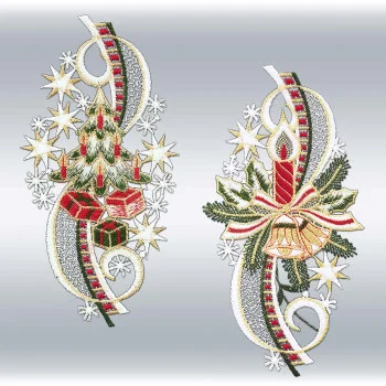Fensterbilder Festtage am Fenster – Tannenbaum & Kerze aus Vogtländischer Spitze