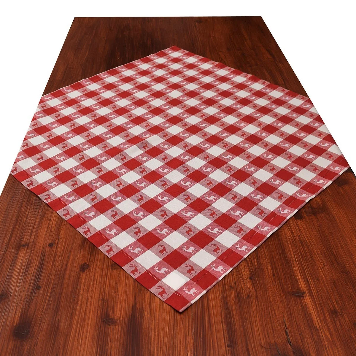 Mitteldecke Landhaus-Tischdecke Karo in Rot 82 x 82 cm rot-weiß kariert Hirschmotiv