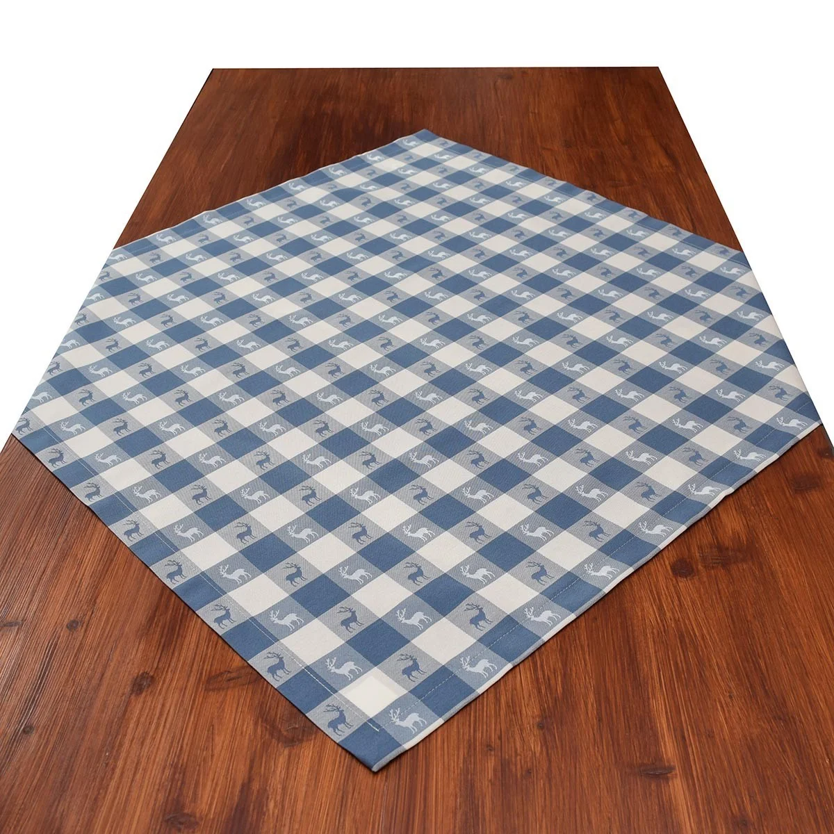 Mitteldecke Landhaus-Tischdecke Karo in Blau 82 x 82 cm rot-weiß kariert Hirschmotiv