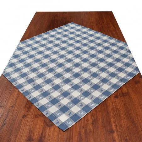 Mitteldecke Landhaus-Tischdecke Karo in Blau 82 x 82 cm rot-weiß kariert Hirschmotiv