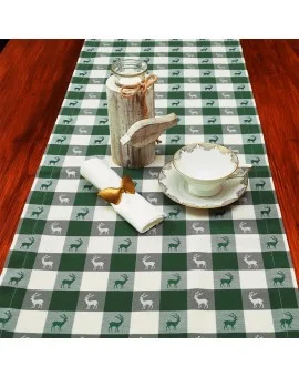 Mitteldecke Landhaus-Tischdecke Karo in Grün 82 x 82 cm grün-weiß kariert Hirschmotiv