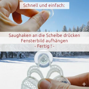 Fensterbild Weihnachtsmann mit Hasenhelfer – Winterliche Fensterdeko aus Vogtländischer Spitze