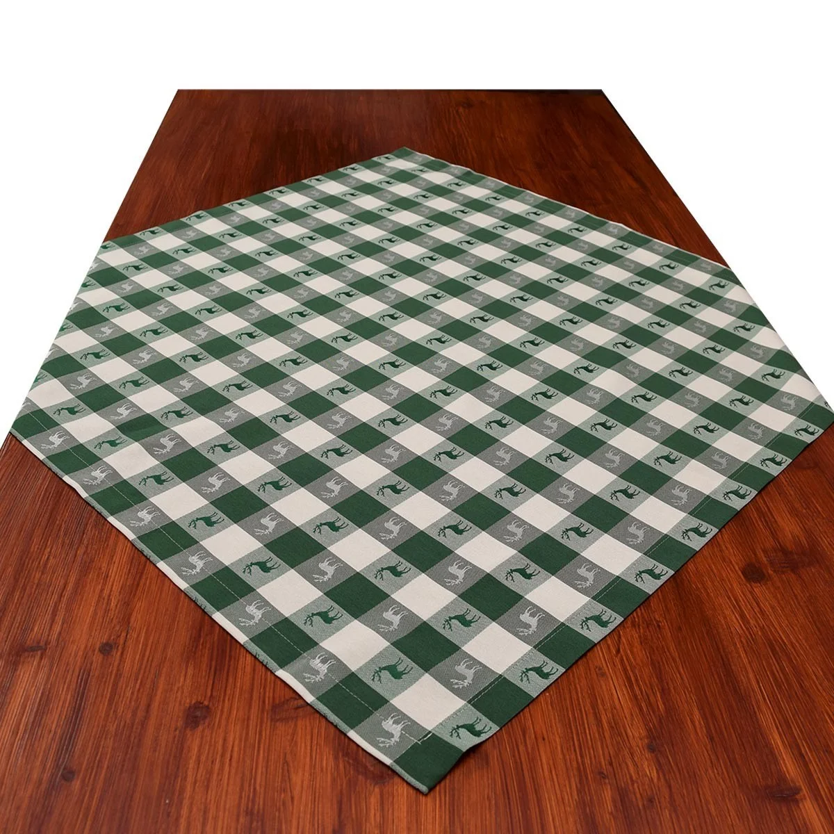 Mitteldecke Landhaus-Tischdecke Karo in Grün 82 x 82 cm grün-weiß kariert Hirschmotiv