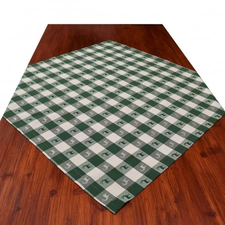 Mitteldecke Landhaus-Tischdecke Karo in Grün 82 x 82 cm grün-weiß kariert Hirschmotiv