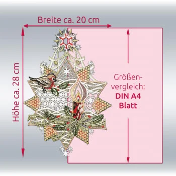 Fensterbild Sternenzauber – Weihnachtsstern mit Kerze aus Vogtländischer Spitze