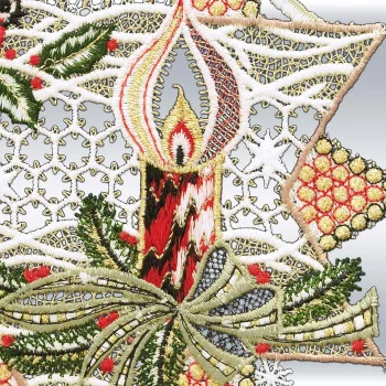Fensterbild Sternenzauber – Weihnachtsstern mit Kerze aus Vogtländischer Spitze