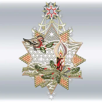 Fensterbild Sternenzauber – Weihnachtsstern mit Kerze aus Vogtländischer Spitze