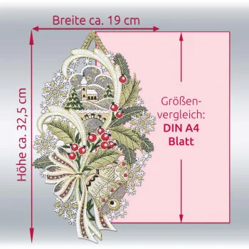 Fensterbild Winteridylle mit Glockenklang aus Vogtländischer Spitze