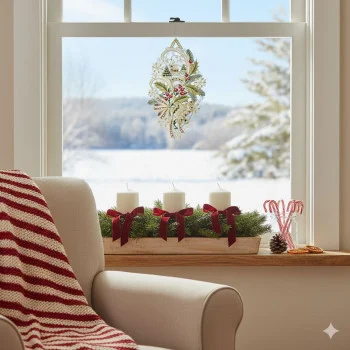Fensterbild Winteridylle mit Glockenklang aus Vogtländischer Spitze