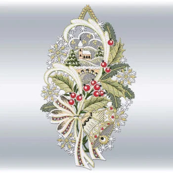 Fensterbild Winteridylle mit Glockenklang aus Vogtländischer Spitze