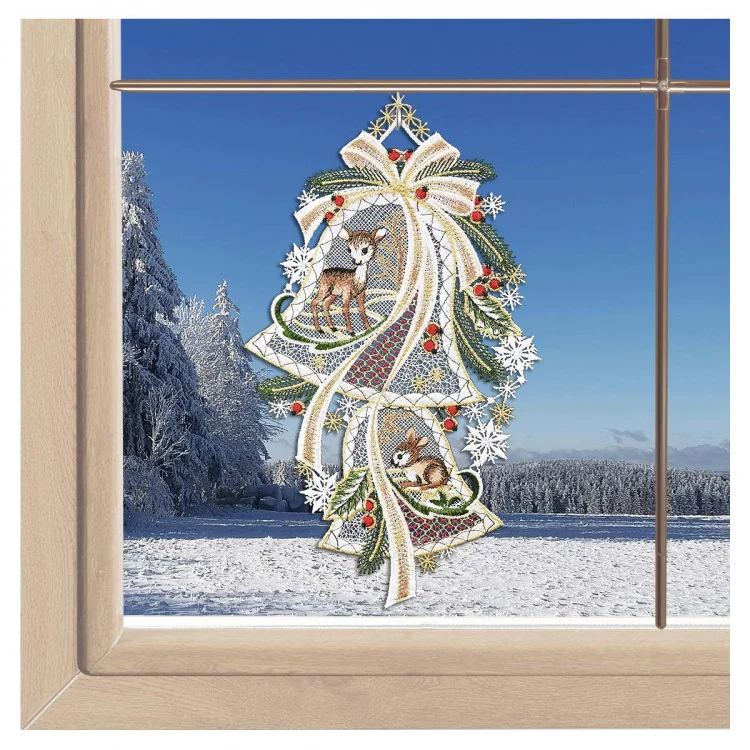 Fensterbild Waldfreunde mit Glockenzauber aus Vogtländischer Spitze