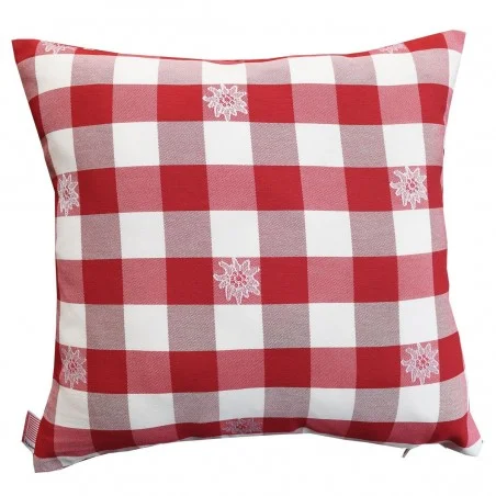 1 Kissenhülle "Karo mit Edelweiß" rot-weiß 40 x 40cm passend zur Landhaus-Serie Karo mit Edelweiß