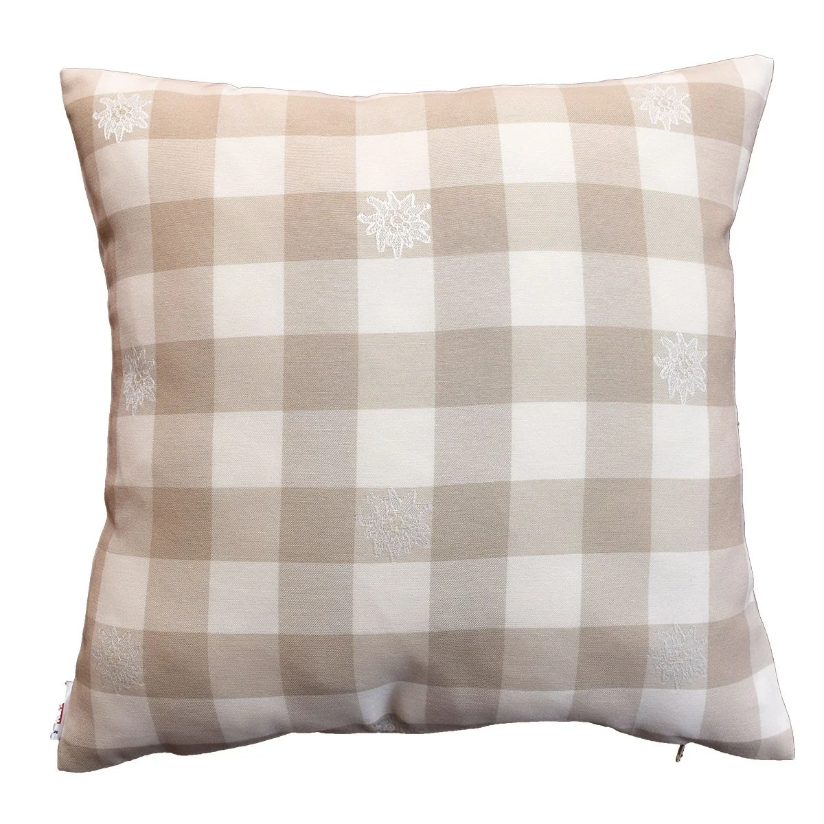 1 Kissenhülle "Karo mit Edelweiß" beige-weiß 40 x 40cm passend zur Landhaus-Serie Karo mit Edelweiß
