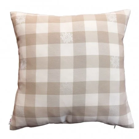 1 Kissenhülle "Karo mit Edelweiß" beige-weiß 40 x 40cm passend zur Landhaus-Serie Karo mit Edelweiß