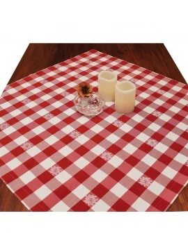 Mitteldecke Landhaus-Tischdecke Karo mit Edelweiß in Rot 82 x 82 cm rot-weiß kariert