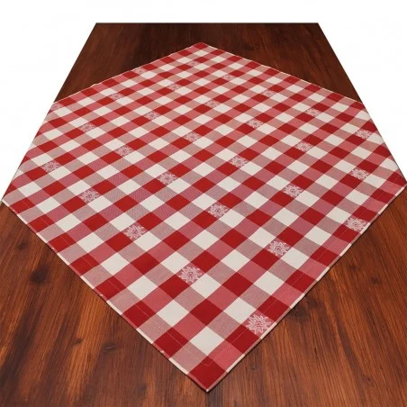 Mitteldecke Landhaus-Tischdecke Karo mit Edelweiß in Rot 82 x 82 cm rot-weiß kariert